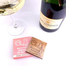 Load image into Gallery viewer, Champagne Glasses - 1 oz Chocolate Bar Favor<br><small>minimum order 20 pc.</small>