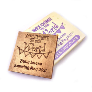 Welcome to the world - 1 oz Chocolate Bar Favor<br><small>minimum order 20 pc.</small>