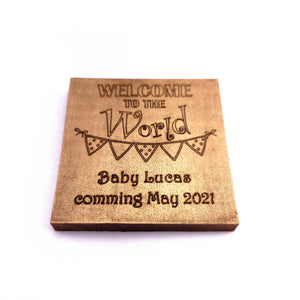 Welcome to the world - 1 oz Chocolate Bar Favor<br><small>minimum order 20 pc.</small>