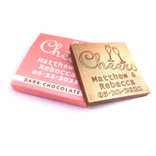 Load image into Gallery viewer, Champagne Glasses - 1 oz Chocolate Bar Favor&lt;br&gt;&lt;small&gt;minimum order 20 pc.&lt;/small&gt;